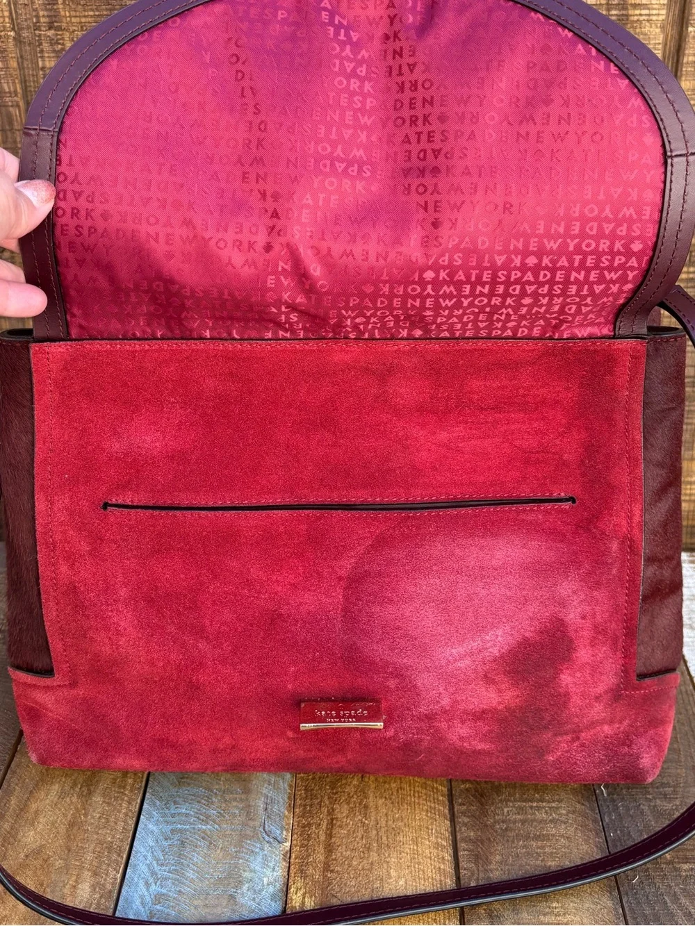 Kate Spade Red Plum Bordeaux Mira Street Keran Calf Hair Leather Purse